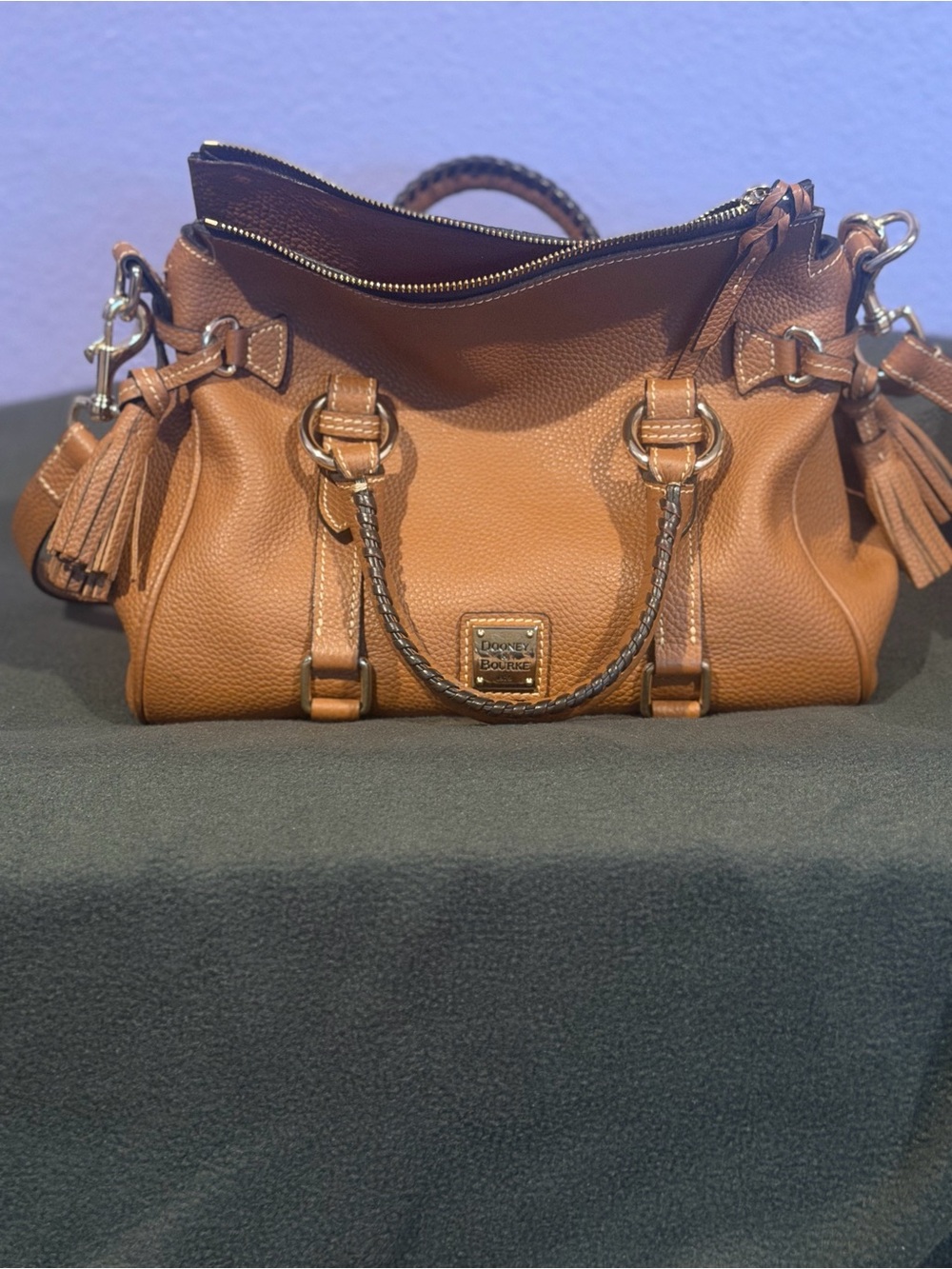 Dooney & Bourke Pebble Grain Brown Satchel Brown Leather Trim and Gold Hardware